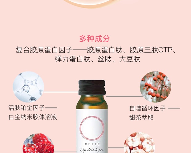 胶原蛋白三肽(ctp,弹性蛋白肽,铂金纳米胶体和辅酶q10等多种美容成分
