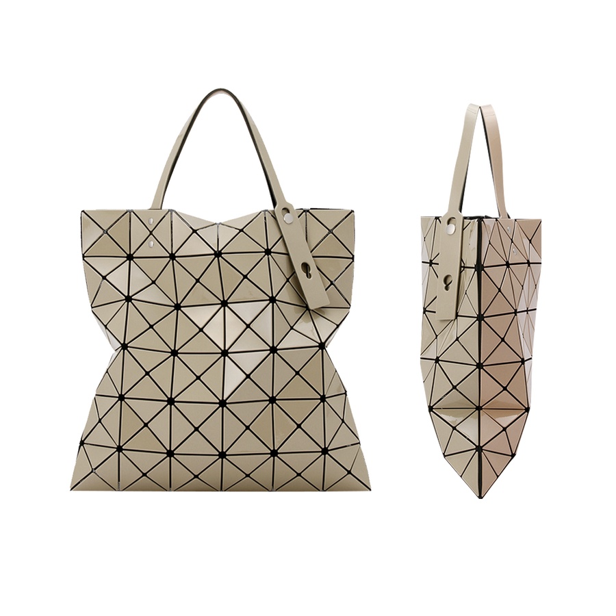 自营bao bao issey miyake 三宅一生6x6格双色手提包 米黄色×粉红