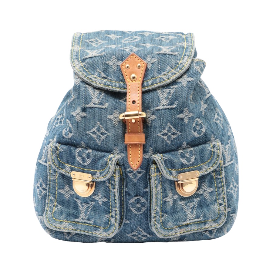 【古着】louis vuitton 路易威登 牛仔老花双肩背包(牛仔布) 蓝色
