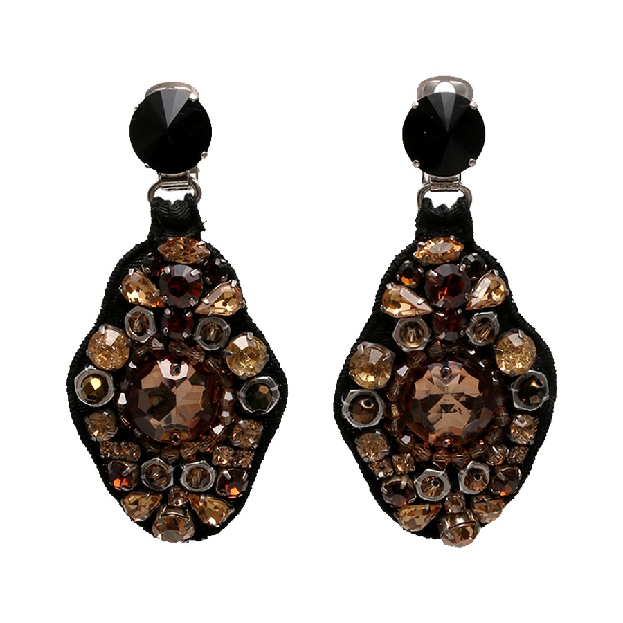 自营【中古】prada 普拉达 水钻耳环 棕色×米色×黑色 (二手)(b)