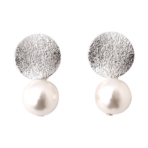 colleca la 磨砂圆片珍珠耳饰 银色耳钉