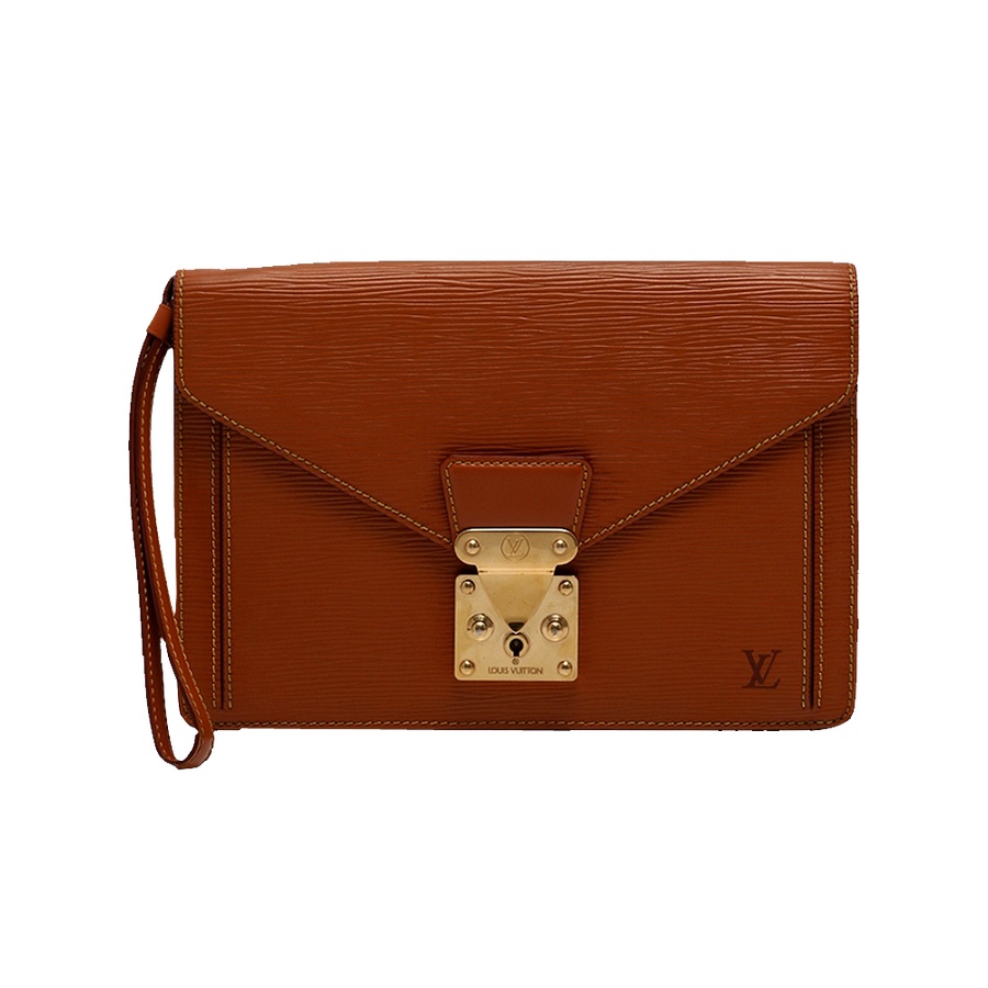 中古】louis vuitton 路易威登 pochette系列水波纹信封手拿包 橘金色