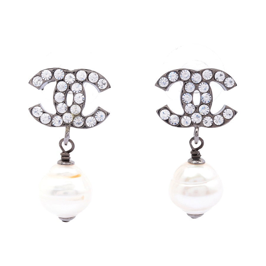 【古着】chanel 香奈儿 coco巴洛克珍珠耳环 05a黑/白(二手)(a)