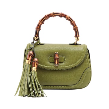 【古着】gucci 古驰 new bamboo 流苏竹节两用手提包(皮革) 苔绿色