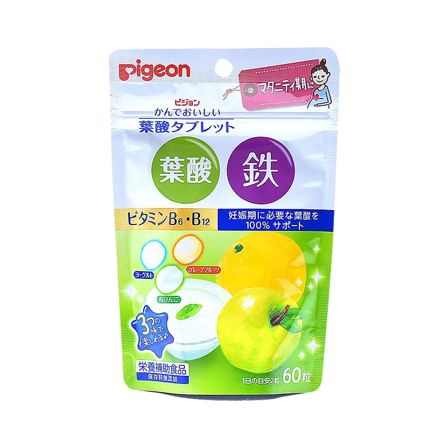 PIGEON 贝亲 孕妇叶酸铁咀嚼片 葡萄柚青苹果