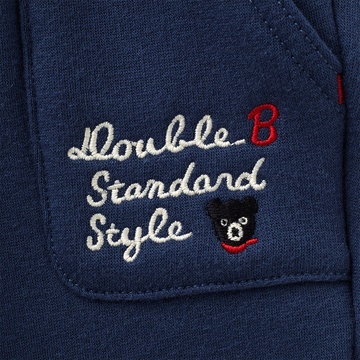 自营mikihouse double_b 小黑熊经典logo刺绣百搭弹性抓绒秋冬长裤 藏