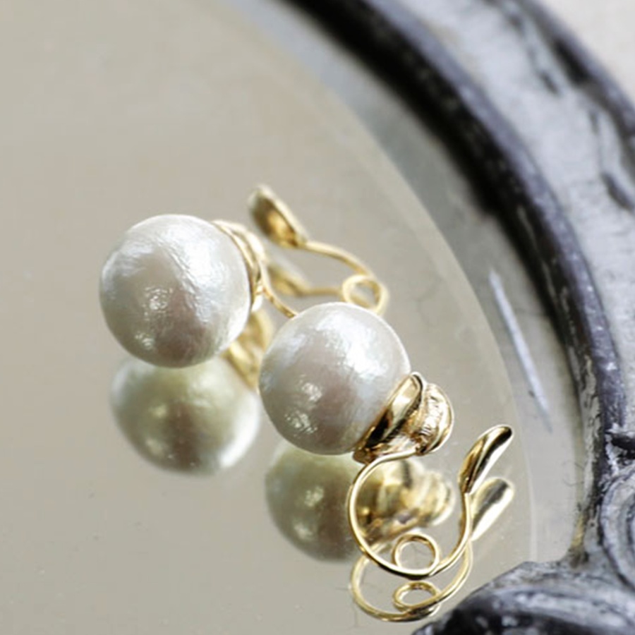 自营colleca la 8mm棉花珍珠耳环 金色
