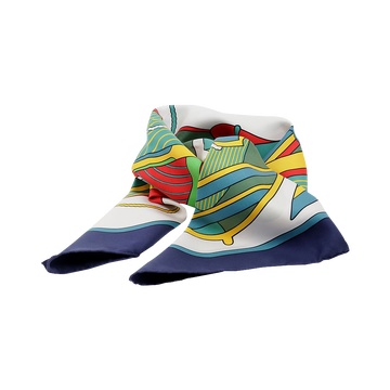 【古着】hermes thalassa船图90正方丝巾 蓝色 1条(a级)(二手)