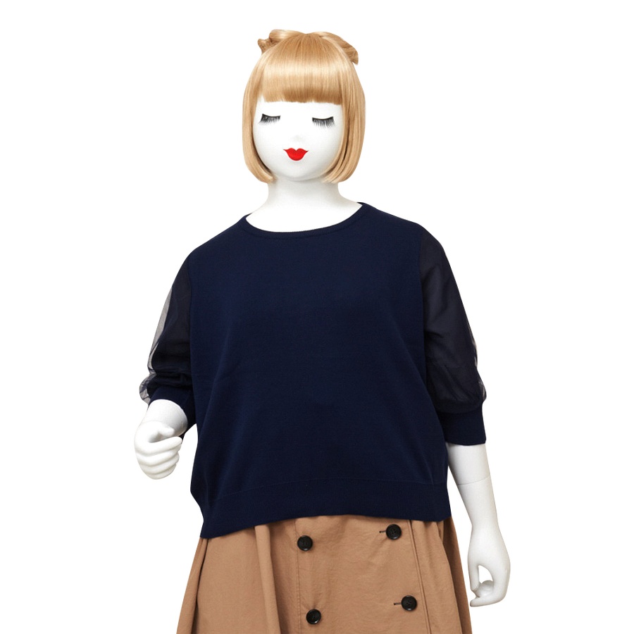 自营chubby curvy 紧口薄纱袖上衣 深蓝色 3l