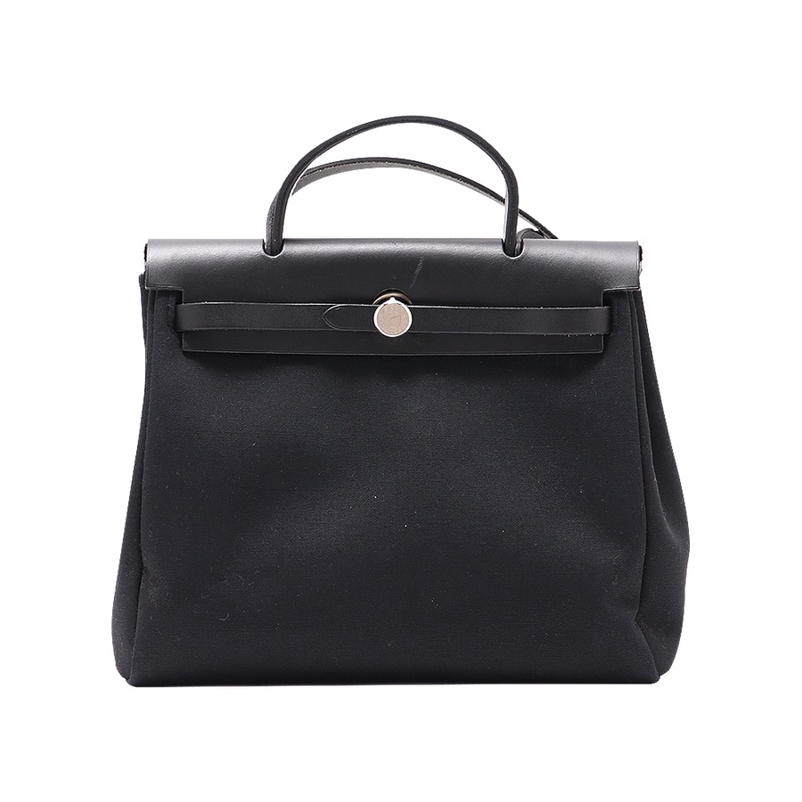 爱马仕 herbag系列银扣挎包gm (棉织帆布×小公牛皮) 黑色 (二手)(ab)