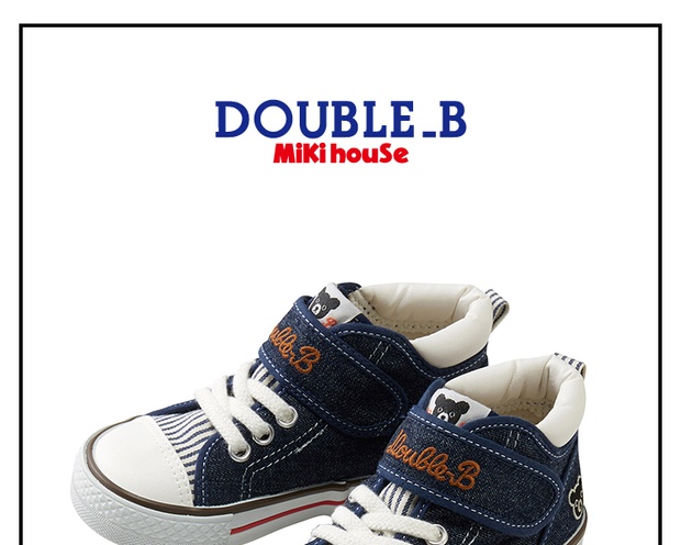 mikihouse double_b日本制造萌酷简约牛仔风宝宝童鞋帆布鞋2018年新款