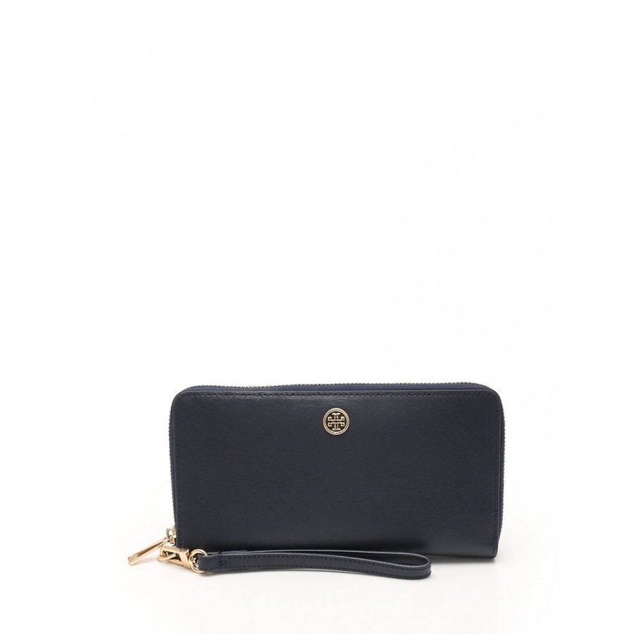自营【中古】tory burch 托里伯奇 robinson圆角拉链长钱包 海军蓝 ab