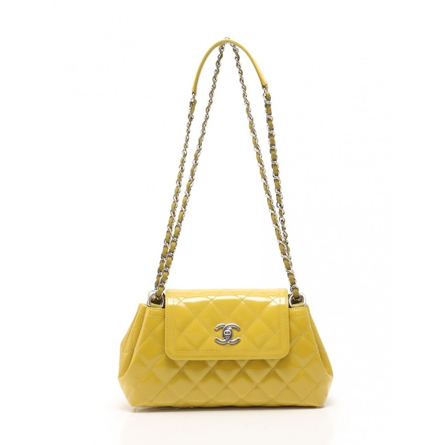 【中古】chanel 香奈儿 matelasse 双链条肩包 釉面 黄色 黄色(二手)