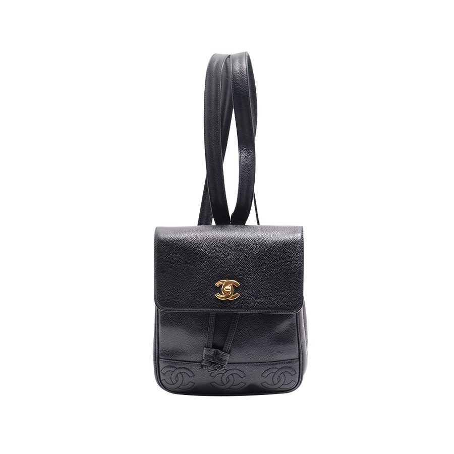 【古着】chanel 香奈儿 triple-coco鱼子酱皮背包(鱼子酱皮) 黑色