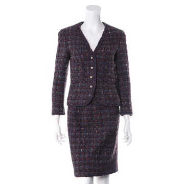 自营【古着】chanel 香奈儿 粗花呢套装36码(羊毛) 棕色×海军蓝