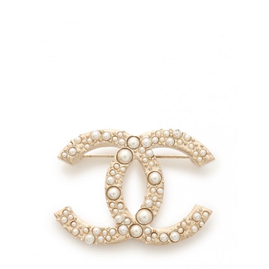 自营【中古】chanel 香奈儿 双c标志珍珠胸针 ab 金色(二手)