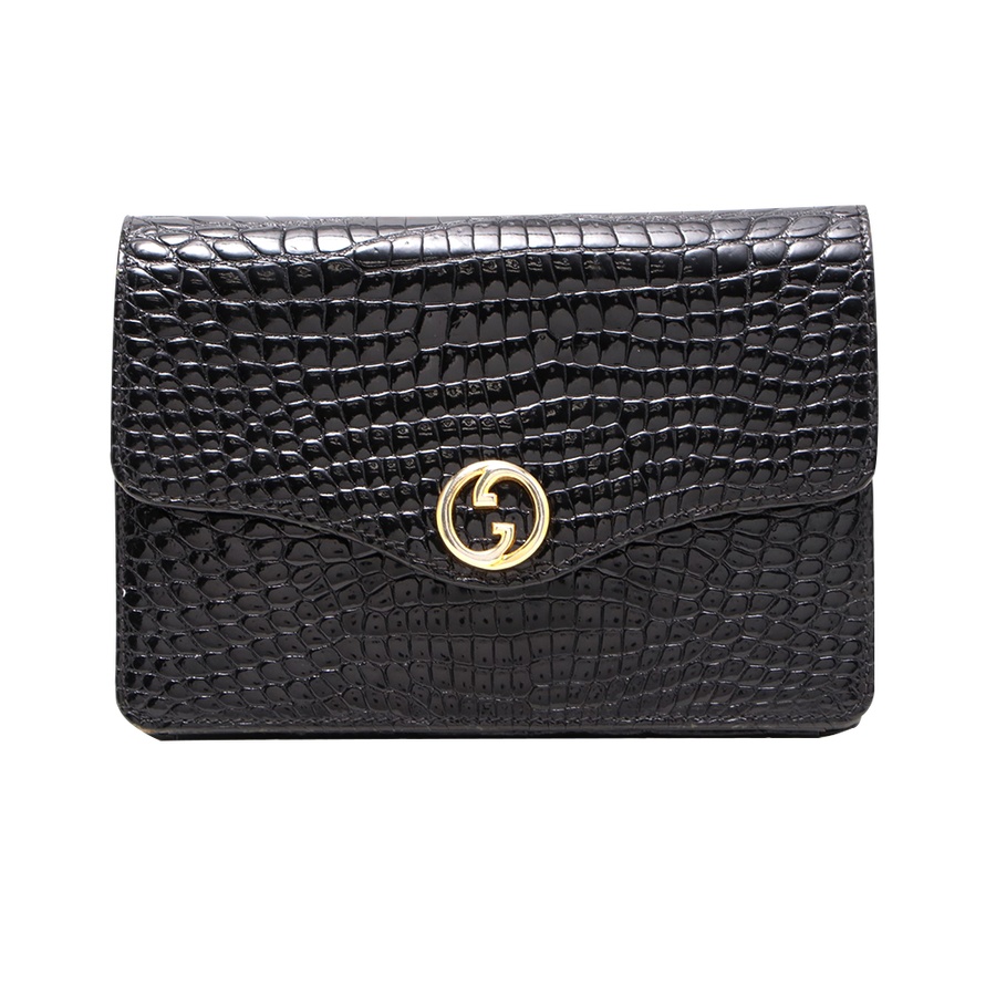 自营【古着】gucci 古驰 鳄鱼皮链条包(鳄鱼皮) 黑色(二手)(b)